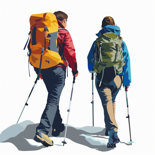 Hiking illustration in realistic style with flat white background