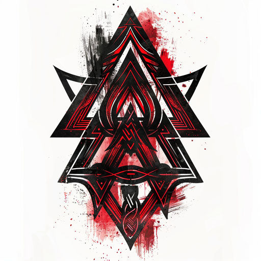 Sketch of Valknut tattoo in vibrant red and black