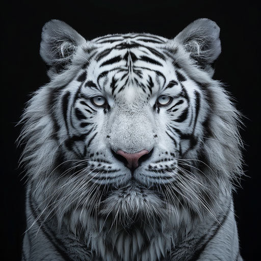 White tiger portrait on black background in hyper realistic style