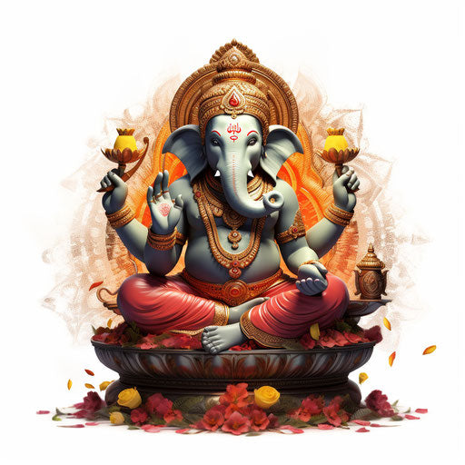 Ganesh clipart in the style of Chiaroscuro Art, on a white background
