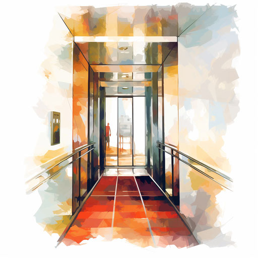 Elevator clipart in the style of Impressionistic Art