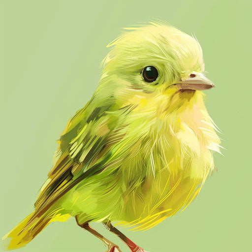 Cute bird clipart on chartreuse background in realistic style