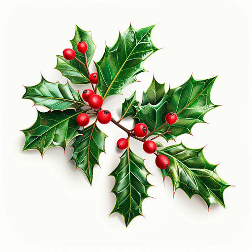 Realistic Christmas holly clip art on flat white background