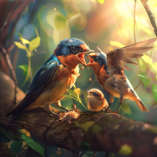 Swallow feeding its nestlings