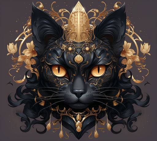 Decorative black cat design in detailed costumes style