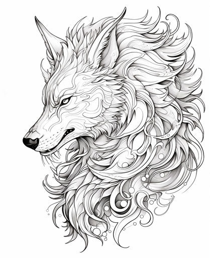 Wolf head in black and white coloring page
