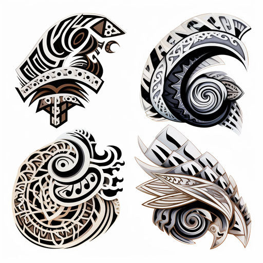 Black and white tribal designs on white