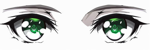 Anime eyes in green and white with gray shading