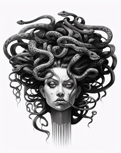Medusa head in tattoo anime style cobra women exaggerated