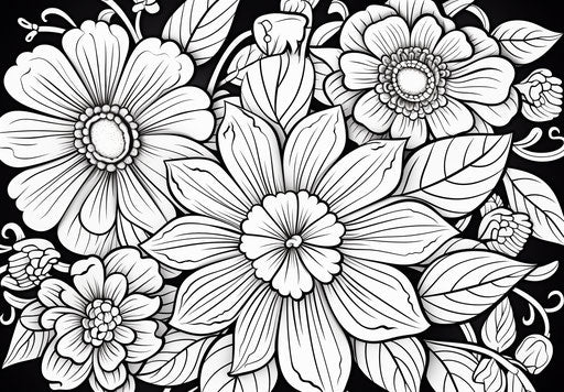 Playful cartoonish flower pattern adult coloring pages