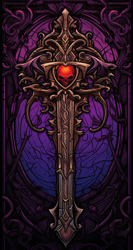 Antique sword with purple heart, vibrant neo-traditional style