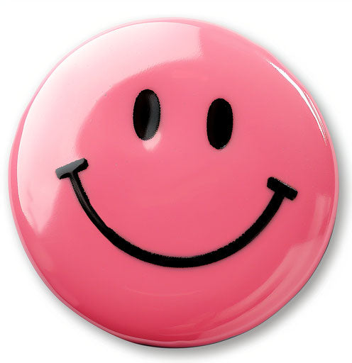 pink smiley face, white background, on left of circle, clip art