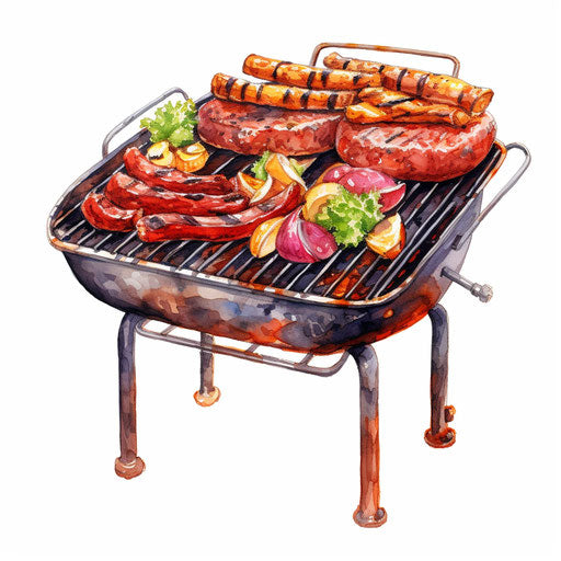 Grill clipart in the style of Oil painting, on a white background