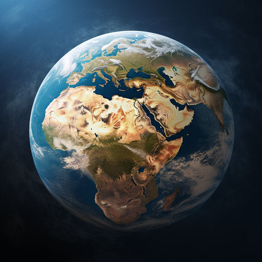Earth globe viewed from space with layers of continents