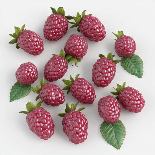 3D raspberry on white background, isolated clipart