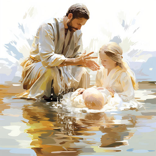 Baptism clipart in the style of Impressionistic Art, on white background