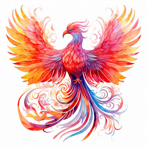 Phoenix bird, watercolor illustration, psychedelic style