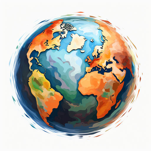 Globe clipart in the style of Impressionistic Art, on white background
