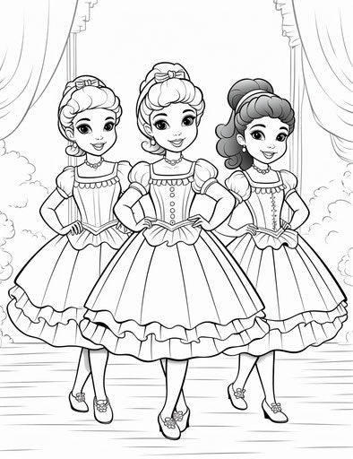 Ballerina coloring pages, three young ballerinas