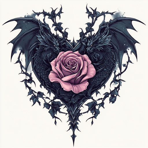Black heart-shaped roses with dragon wings