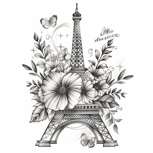 Stylish tattoo sketch with soft gray Eiffel Tower