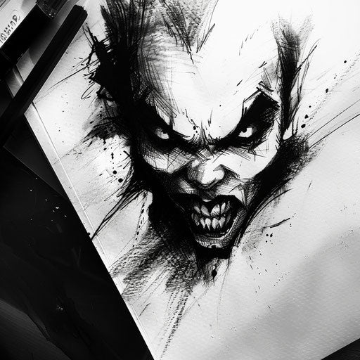 Bold tattoo sketch of a vampire's face