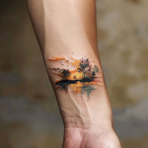 Wrist tattoos for men featuring abstract landscape