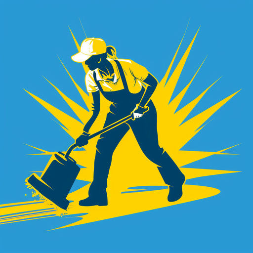 Blue and yellow cleaning company logo with vibrant, professional background