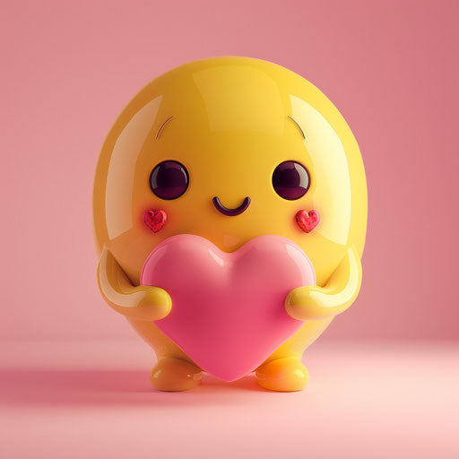 Emoticion holding a heart, yellow and pink style, anime influenced