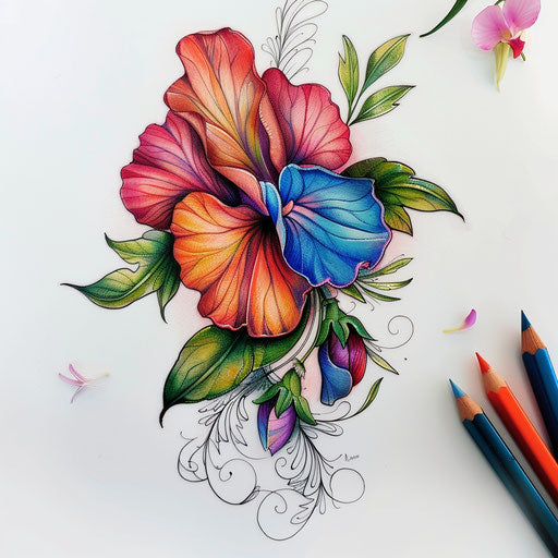 Tropical style sweet pea tattoo sketch