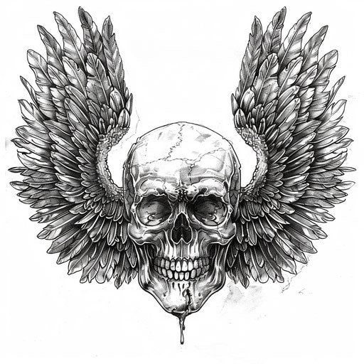 Skull tattoo with angel wings, freedom and afterlife