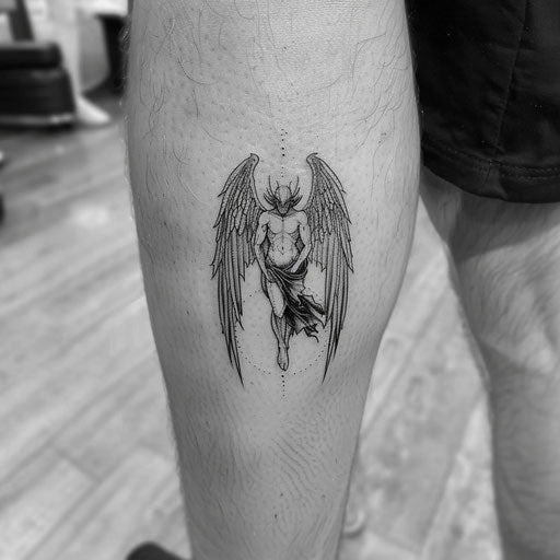 Small tattoo of a dark angel, in the style of Gerald Brom