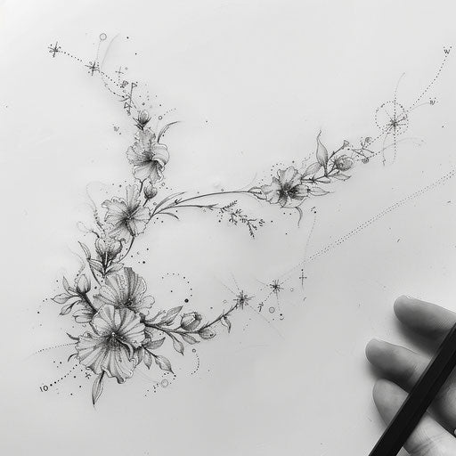 Botanical Cancer constellation tattoo sketch