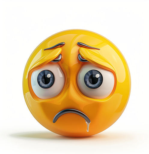 Sad crying emoji on plain blank white background