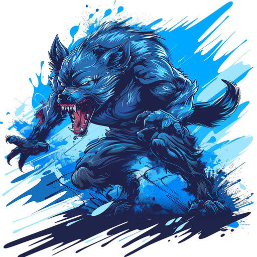 Dynamic flat tattoo sketch of a werewolf in action