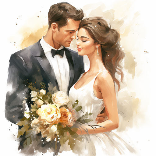 Wedding card clipart png in the style of Oil painting, on a white background