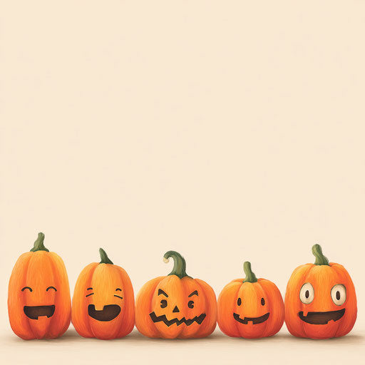 Row of Jack-o'-lanterns with Unique Expressions