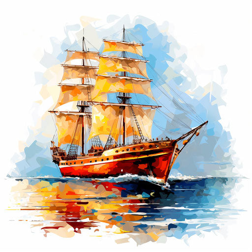 Ship clipart in the style of Impressionistic Art, on a white background