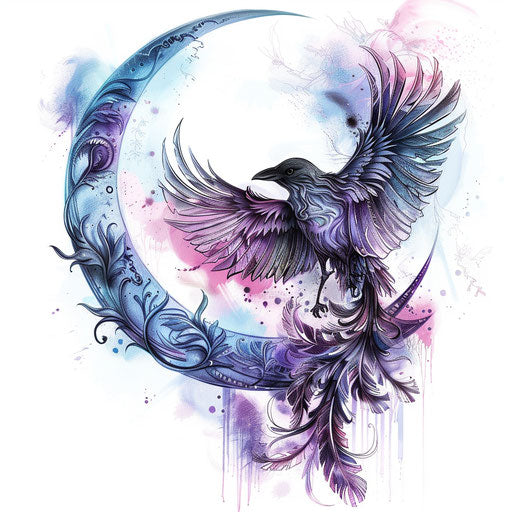 Surreal tattoo sketch of half moon turning into bird