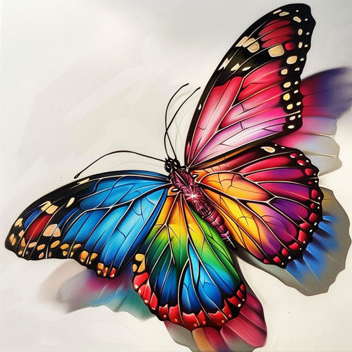 Playful 3D butterfly with bright colors on white canvas