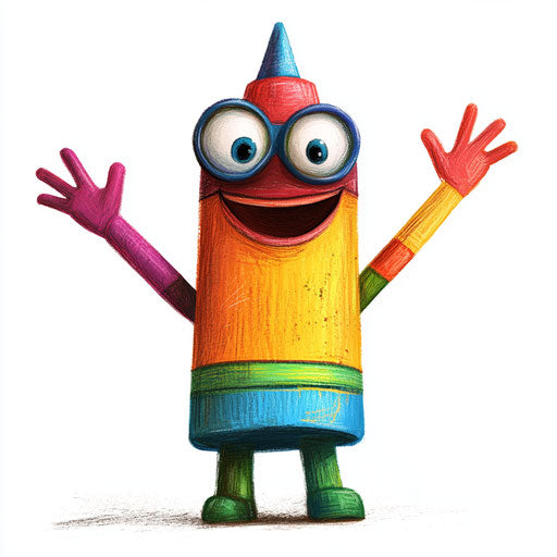 Humorous caricature of a crayon with exaggerated human characteristics