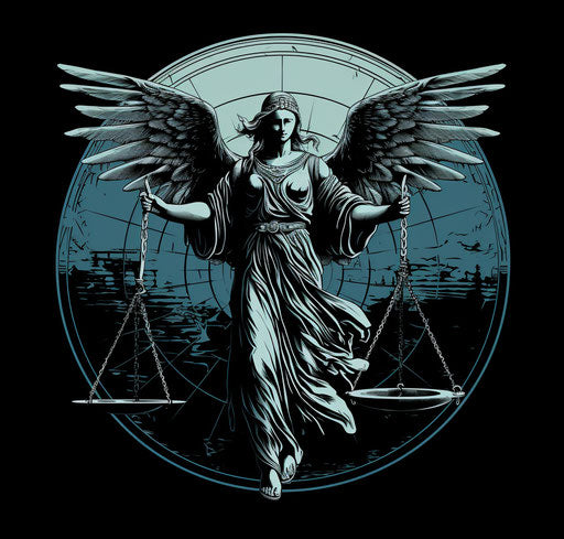Angel of justice holding the sword, screen printing style