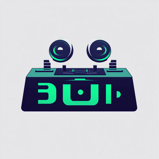 Professional DJ logo with unique abstract mixer symbol integrated with elegant sans-serif typography