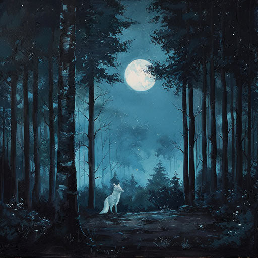 White fox moving silently in the forest