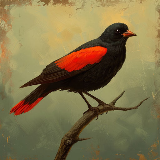 Black bird with red wings on a branch