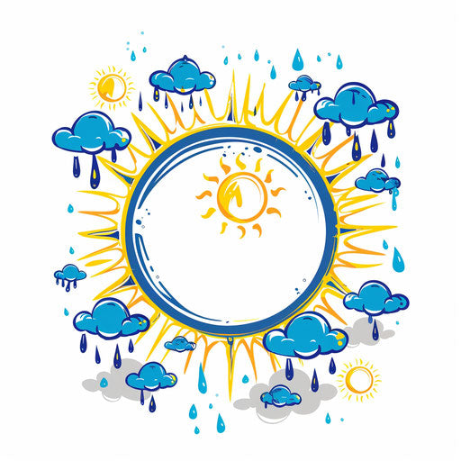 Weather news logo with stylized sun, clouds, and rain
