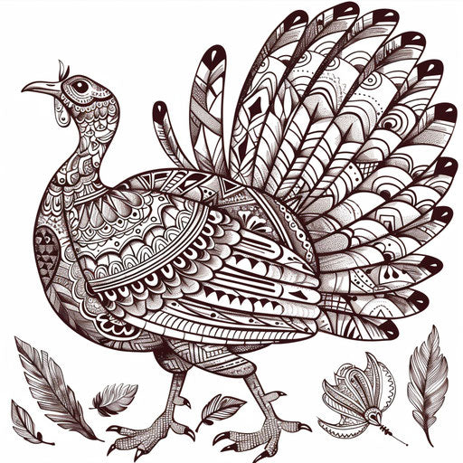 Turkey with decorative feathers in autumn designs