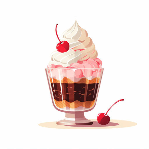 Minimalist style ice cream sundae illustration, on white background