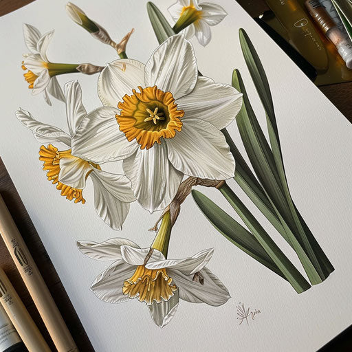 Botanical illustration of a narcissus flower tattoo