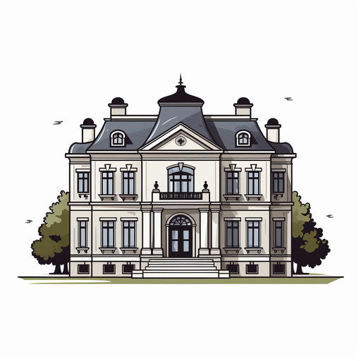 Minimalist style mansion clipart, on white background